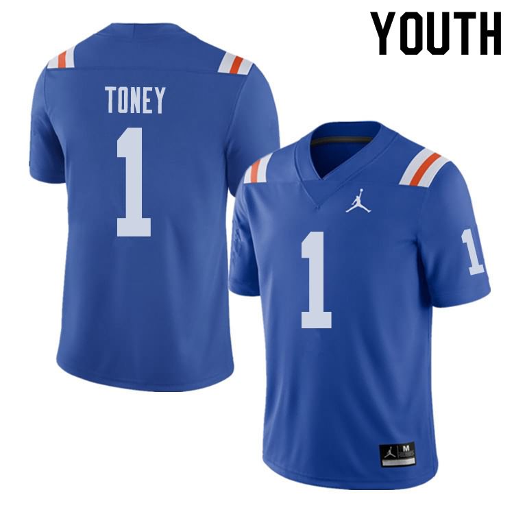 Youth NCAA Florida Gators Kadarius Toney #1 Stitched Authentic Alternate Jordan Brand Royal Throwback College Football Jersey FLS5565AK